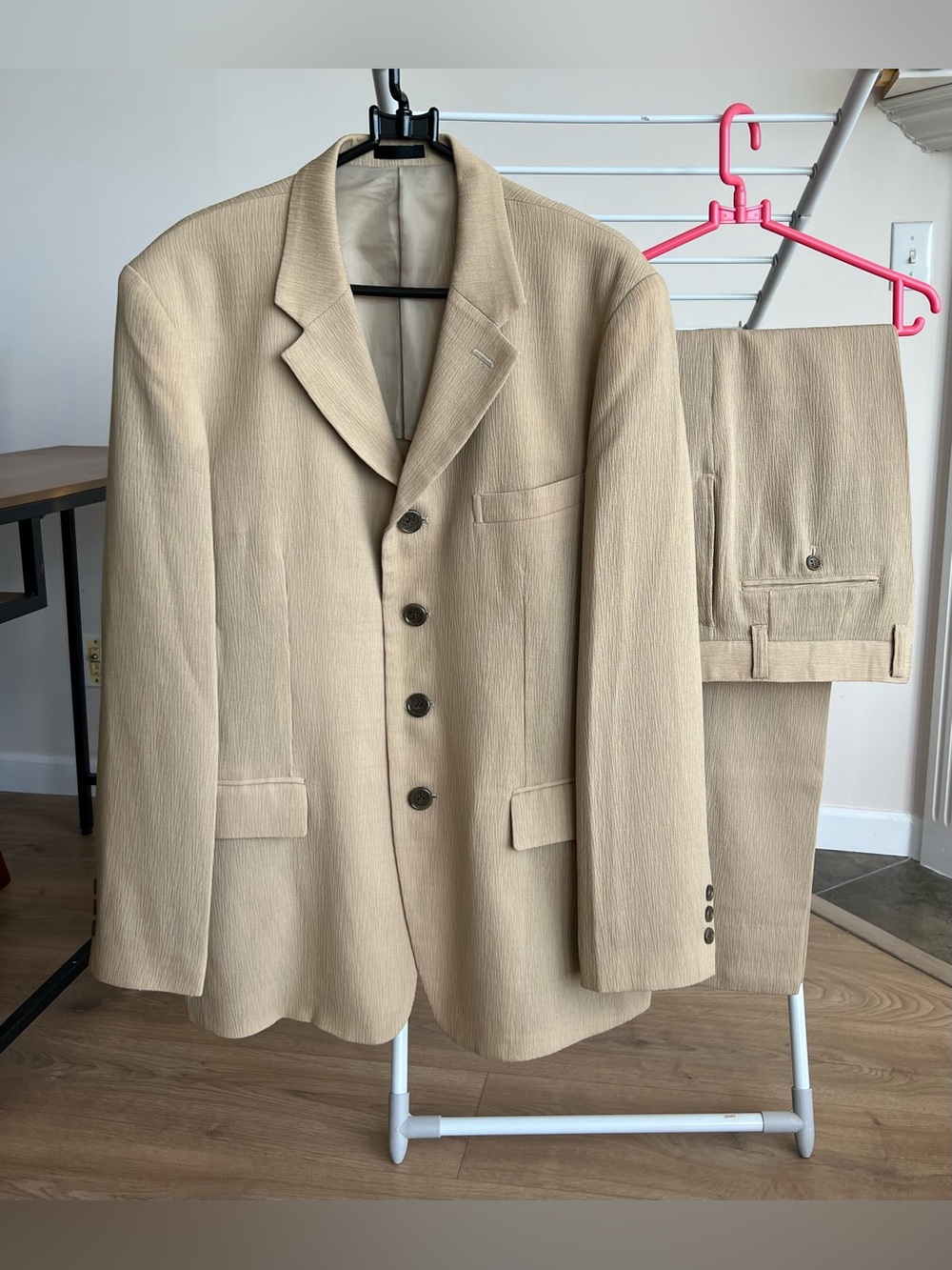 Men's Beige Textured Blazer and Trouser Suit 2pc